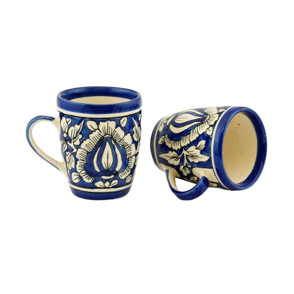 HOUSELA Mugalart Hand-Painted Serving Tea Cups Set Milk Mugs & Ceramic Coffee Mugs Set of 2 (270 ML, Microwave & Dishwasher Safe)