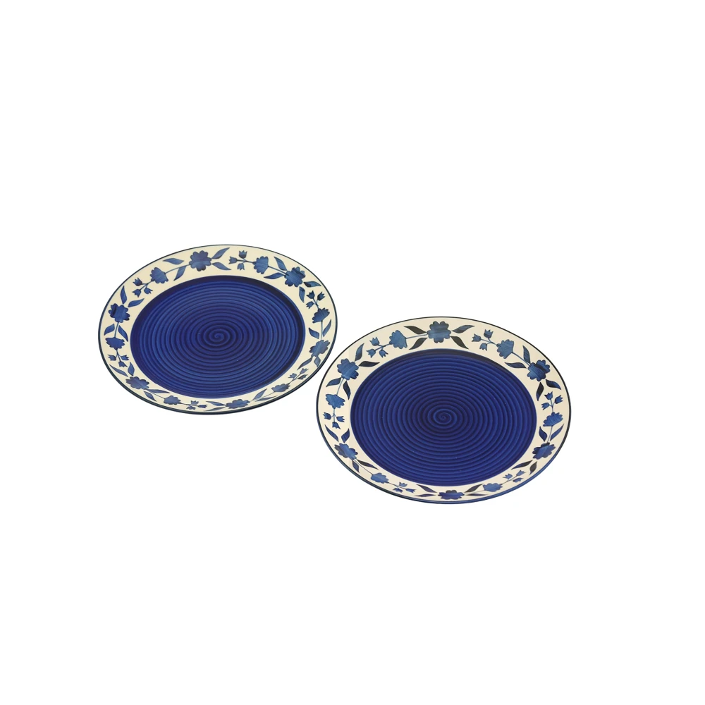 HOUSELA Floral 'Blue and White Plate Pair' Handpainted Plates in Ceramic 10 Inches, Set of 6, Dishwasher & Microwave Safe