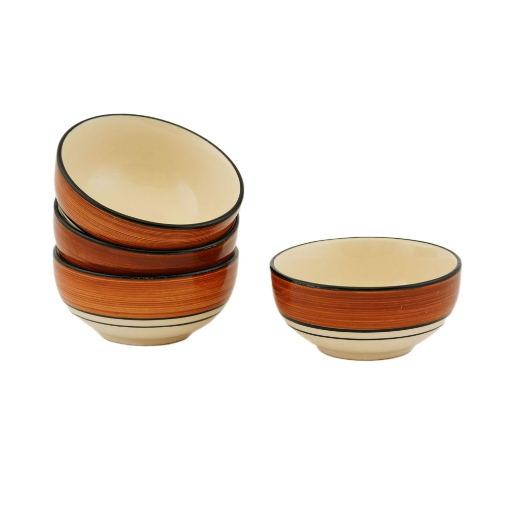 HOUSELA Hand-Painted Multicolored Ceramic Bowls Set Ceramic Vegetable Bowl (Multicolor, Pack of 6) Brown & White