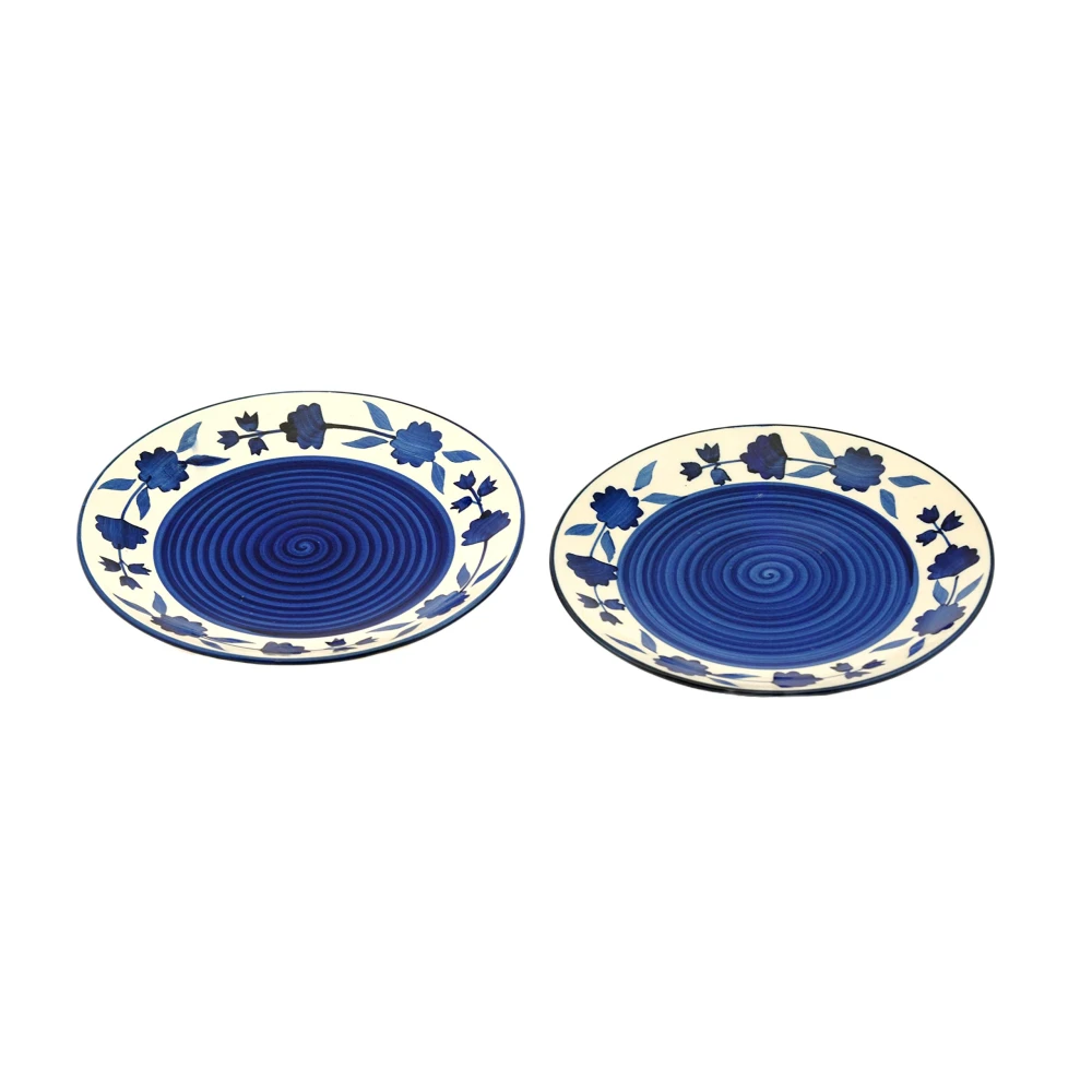 Floral 'Blue and White Plate Pair' Handpainted Plates in Ceramic 10 Inches, Set of 2, Dishwasher & Microwave Safe