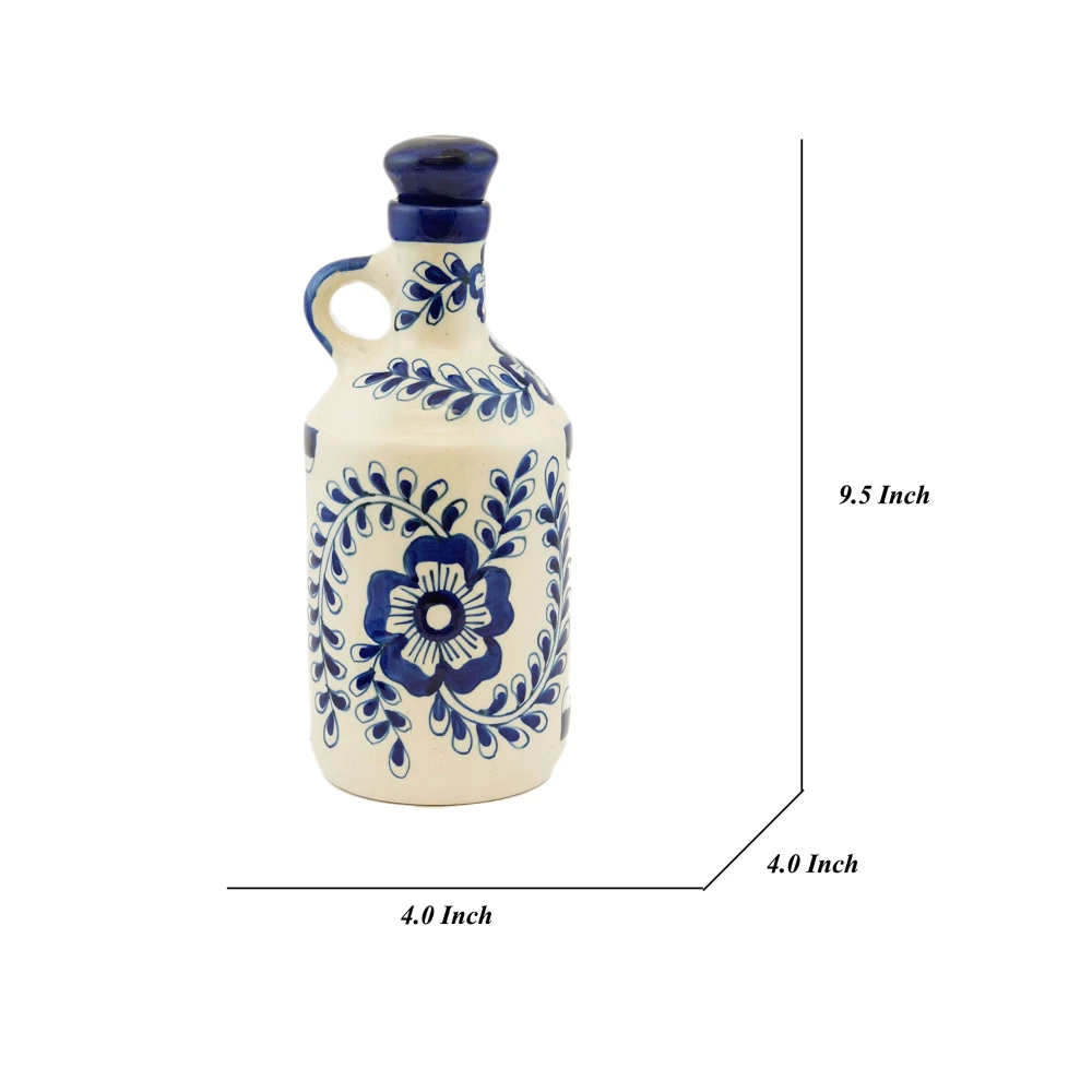 HOUSELA Ceramic Blue Floral Art 1000 ml Oil Dispenser for Kitchen, Oil Bottle, Oil Sprayer, Vinegar Bottle,/100% Food & Microwave Safe| Ideal Gifting and for kitchen