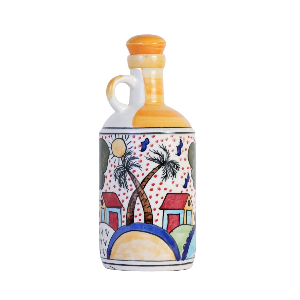 HOUSELA Ceramic Hut-Painted 1000 Ml Oil Dispenser for Kitchen, Oil Bottle,Oil Sprayer, Vinegar Bottle for Kitchen Storage/100% Food & Microwave Safe