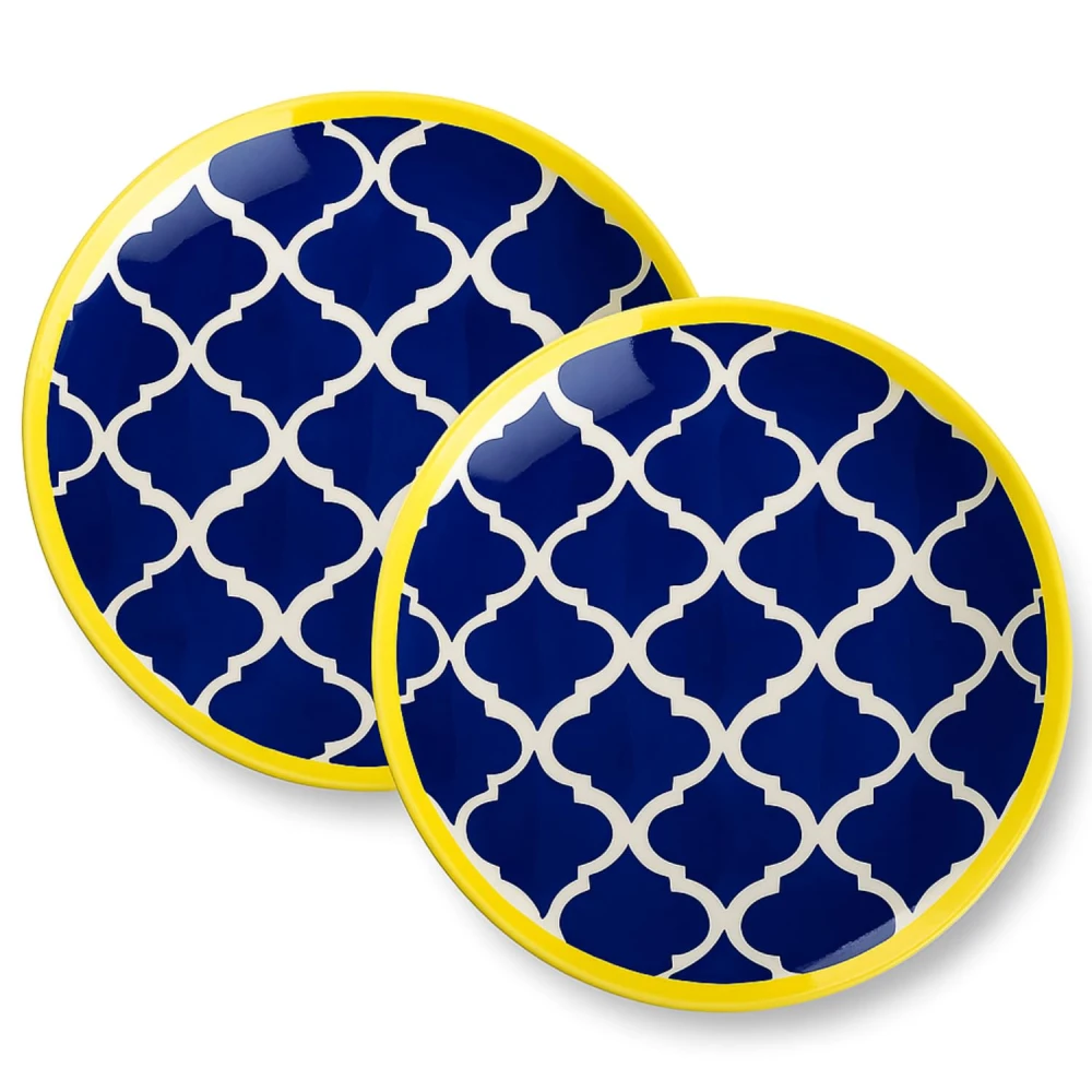 Hand-Painted Stoneware Moroccan Premium Ceramic 10-inch Big Plate Set of 2 Pcs | Bone Ash Free | Microwave and Dishwasher Safe - Blue
