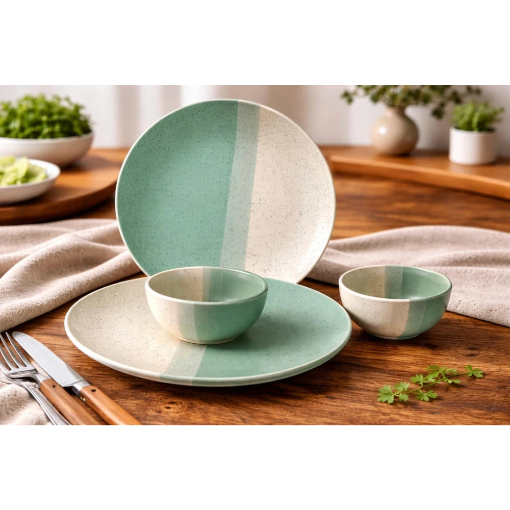 Housela Stoneware Ceramic Solid Dinner Set of 4 Pieces for Dinner with Katoris (4 Pieces, 2 Bowl & 2 Plates, Dishwasher & Microwave Safe)-Dinner Sets Ceramic Bowls Set Dinnerware Sets-Off White for kitchen