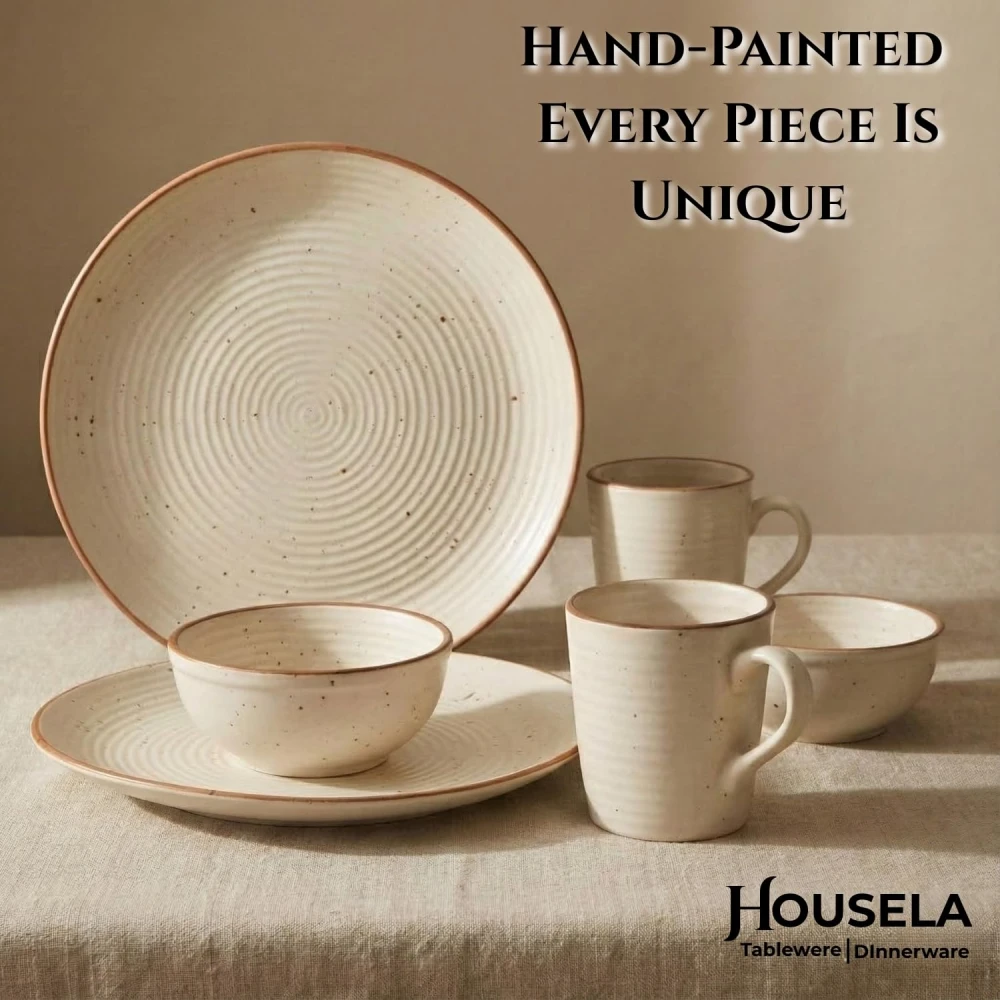 Stoneware Ceramic Dinner Set for Wedding Gift | Plates Cups and Bowls Set (2 Plates 2 Bowls 2 Cups) | Tableware Set for Dining Table – 6 Pieces