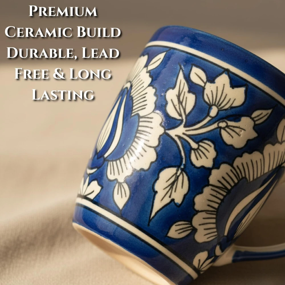 HOUSELA Mugalart Hand-Painted Serving Tea Cups Set Milk Mugs & Ceramic Coffee Mugs Set of 2 (270 ML, Microwave & Dishwasher Safe)