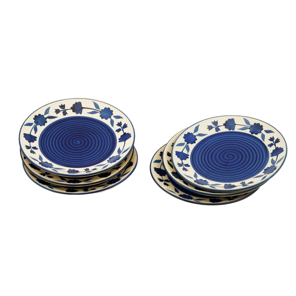 HOUSELA Ceramic Glossy Side Plates & Ceramic Plates for Quarter Plates 7 Inches (6-Pieces, Dishwasher & Microwave Safe) (Blue)