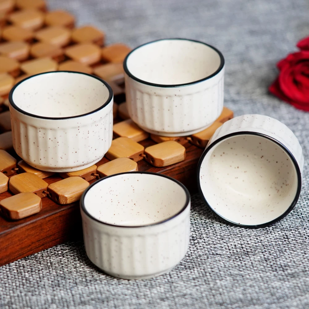 HOUSELA White Matte Ceramic Dip Bowls (50 ml, Set of 4) | Chutney Bowls | Ketchup Bowls | Chutney Bowls | Dip Bowls