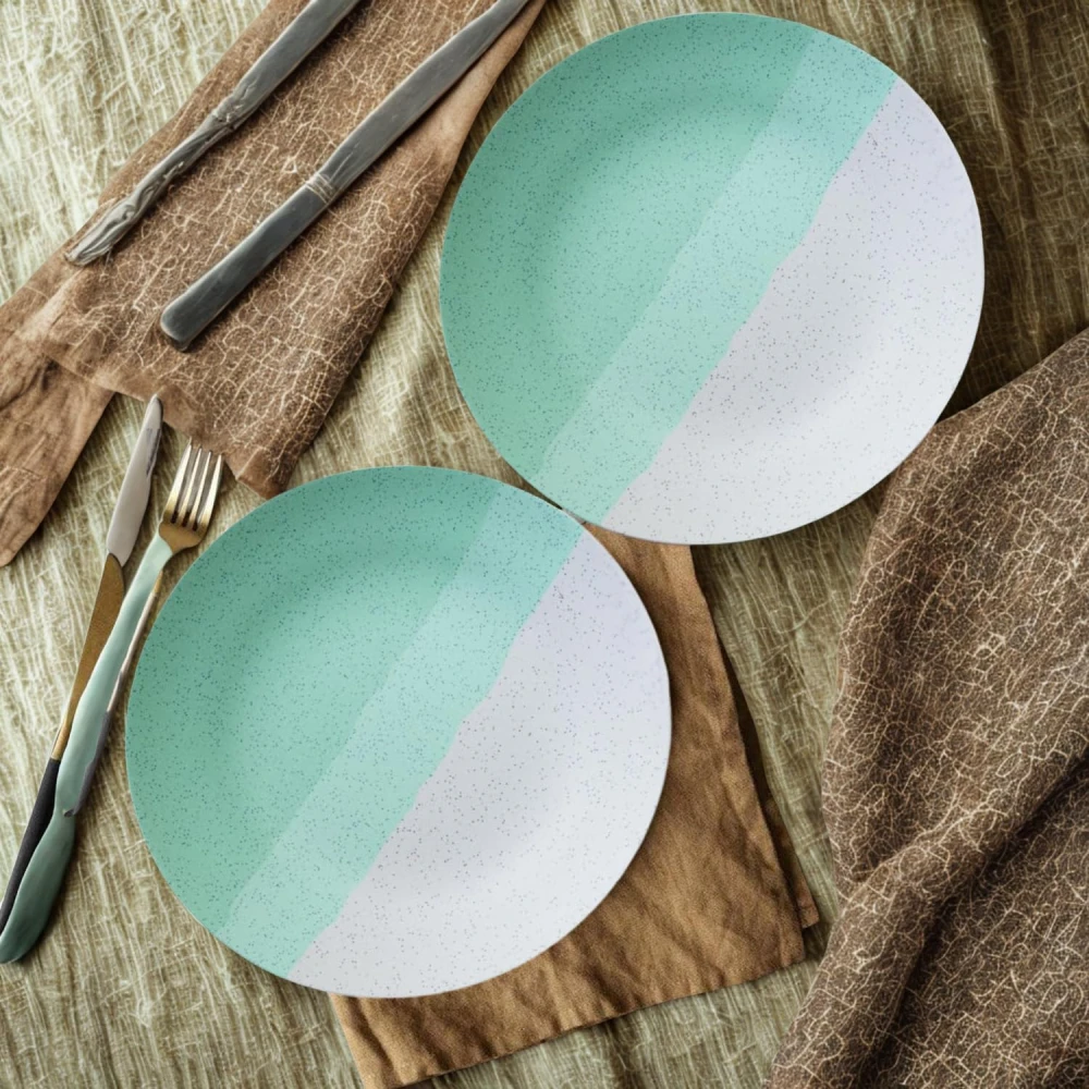 Set of 2 Modern Ceramic Dinner Plates – 10.6'' Speckled Stoneware Plates with Half Mint Green & White Design/Microwave & Dishwasher Safe