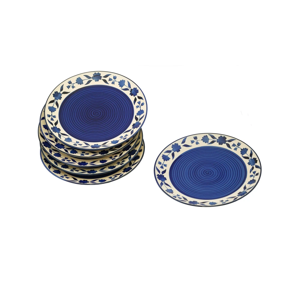 HOUSELA Floral 'Blue and White Plate Pair' Handpainted Plates in Ceramic 10 Inches, Set of 6, Dishwasher & Microwave Safe