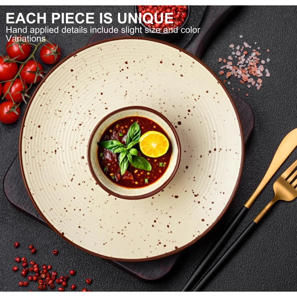 Handcrafted Ceramic Stoneware Dinner Set of 12 Pieces with Serving Bowls | 6 Dinner Plates & 6 Bowl/katori | Bone Ash Free | Microwave and Dishwasher Safe – Off White