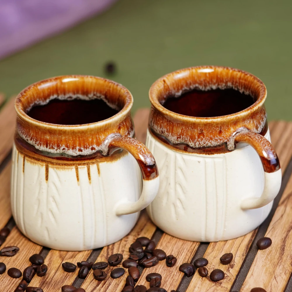 Handmade Ceramic Coffee Mug Set | Rustic Clay Finish Cups for Hot Beverages | Microwave Safe, Dishwasher Safe, Eco-Friendly Stoneware Mugs for Tea, Coffee, Milk & Hot Chocolate