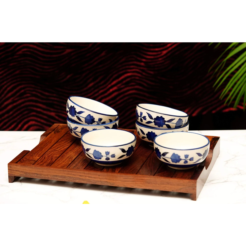 Rudrart Creations Hand-Painted Multicolored Ceramic Floral Bowls Set Ceramic Vegetable Bowl/Dessert Bowl/Soup Bowl (Multicolor, Pack of 6)