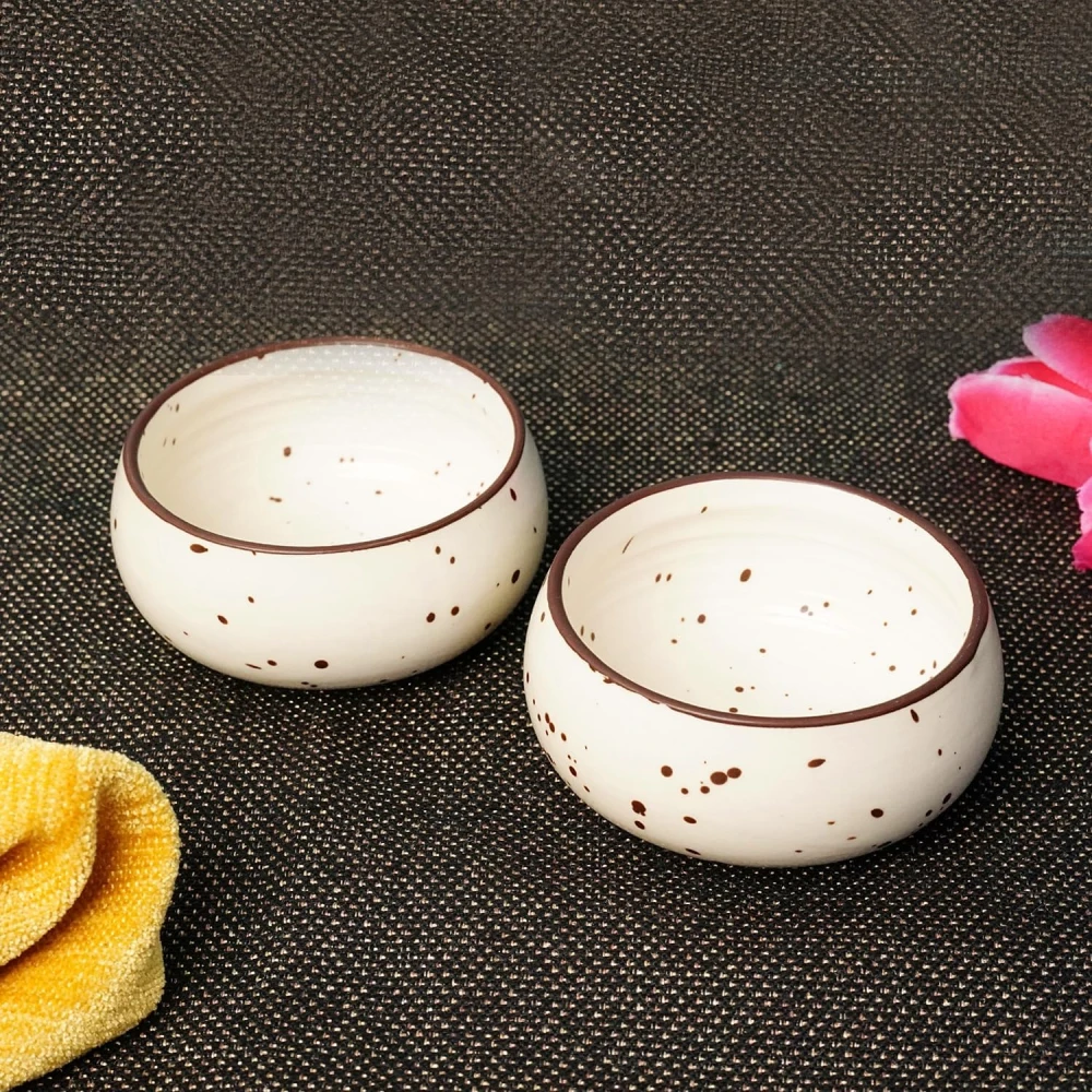 HOUSELA Ceramic Stoneware Serving Bowls Set | Ideal for Serving Snacks, Salads, Desserts | Microwave & Dishwasher Safe, Durable & Chip-Resistant Design | - Cream White Matte Finish (150 ml, Set of 2)