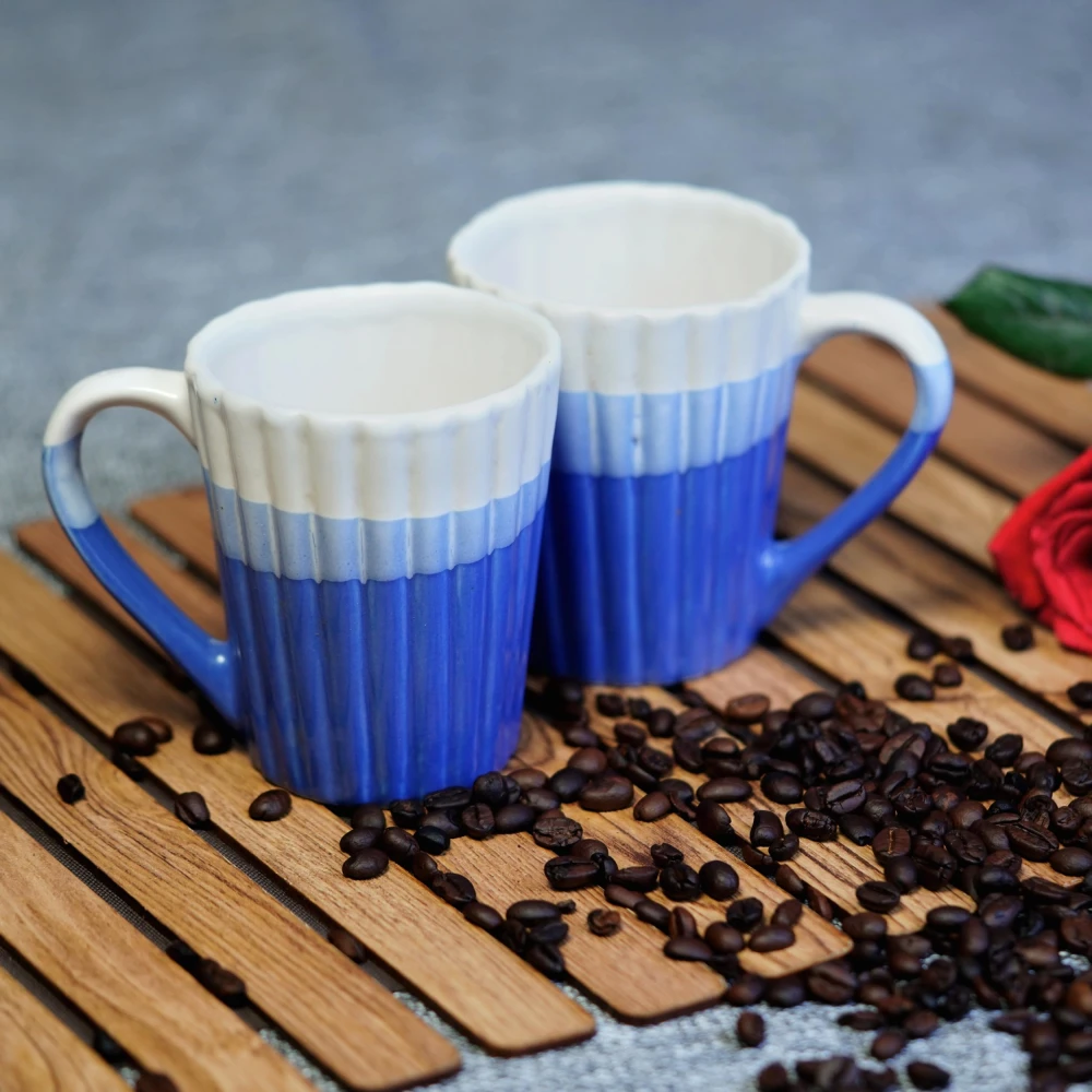 HOUSELA Tricolour Hand-Painted Serving Tea Cups Set Milk Mugs & Ceramic Coffee Mugs Set of 2 (300 ML, Microwave & Dishwasher Safe)