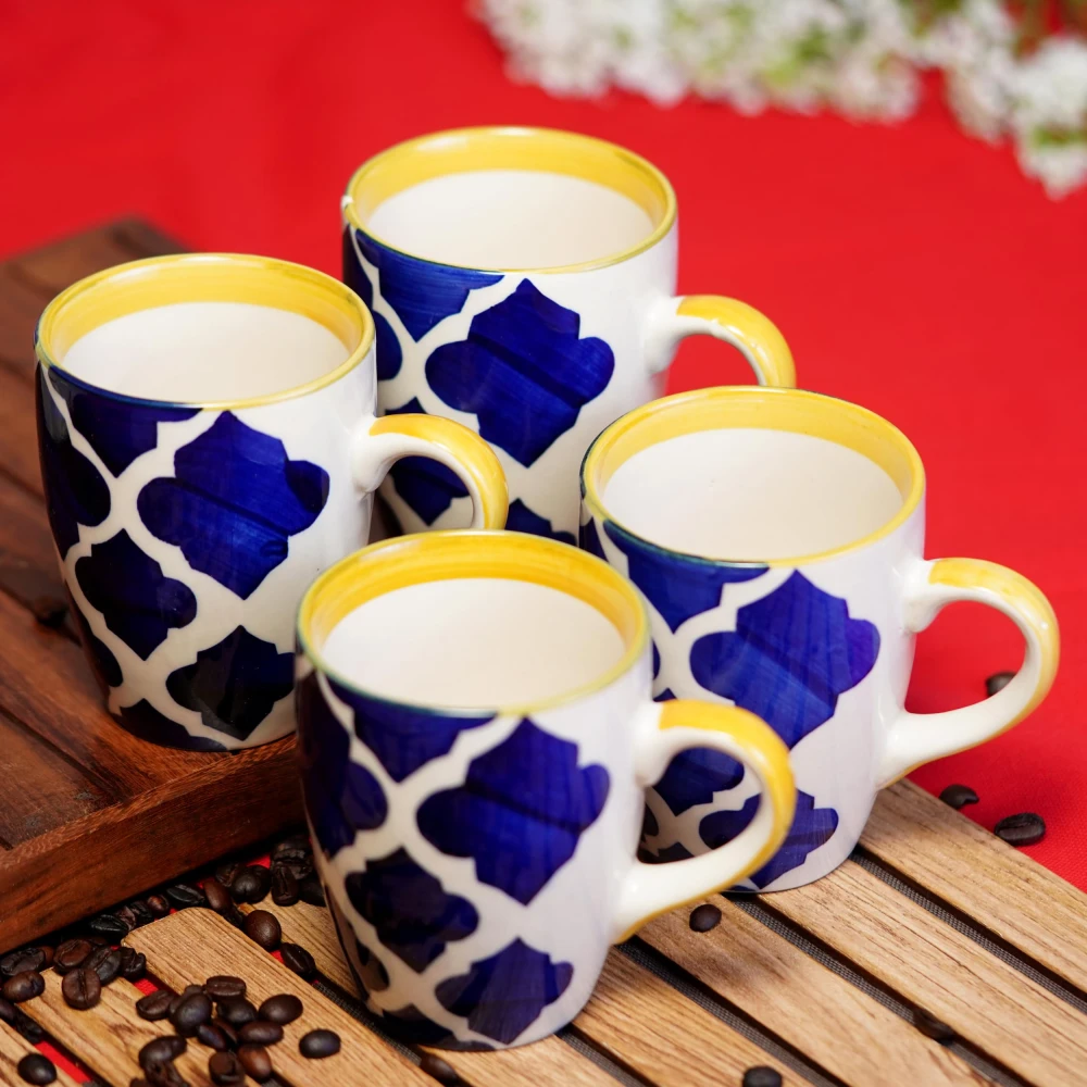 Rdurart Creation Chevron Waves Set of 4 Handcrafted Ceramic Coffee Mug, Set of 4 (300 ML, Microwave Safe & Dishwasher)