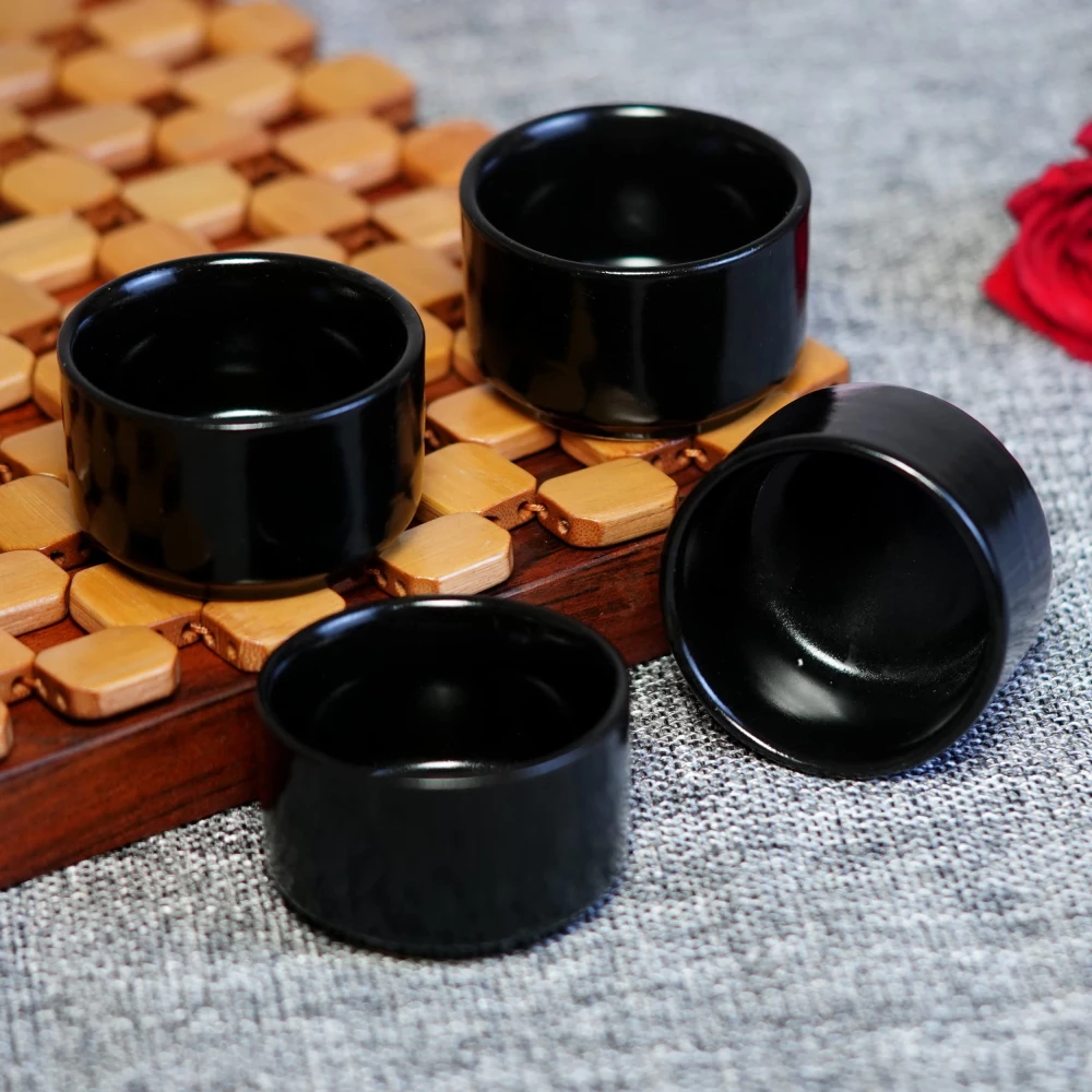HOUSELA Ceramic Dip Bowls Set | Perfect for Chutneys, Ketchup, Sauces, Snacks | Durable, Dishwasher Safe, Ideal for Parties and Everyday Use | - Black (50 ml, Set of 4)