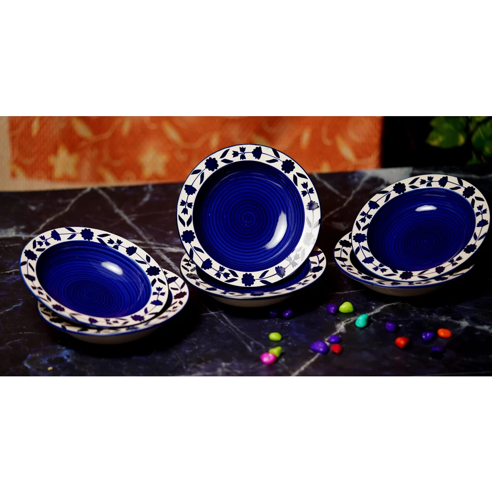 Rudrart Creations Premium Ceramic Floral Hand-Painted Deep Pasta Plate| Soup Plate | Snack Plate |Nodules Plate Size 7 inch |Microwave Safe & Oven Safe |Set of 6 Plates (6)