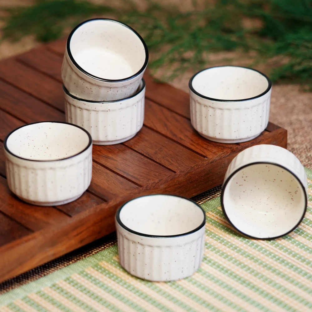 HOUSELA White Ceramic Dip Bowls (50 ml, Set of 6) | Chutney Bowls | Ketchup Bowls | Chutney Bowls | Dip Bowls, White Matte