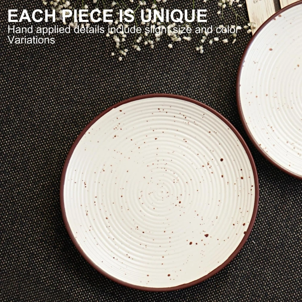 HOUSELA Cream Ribbed Stoneware Dinner Plates 10.3 Inch Set of 6 Pcs Ceramic Plates for Dinner | Microwave & Dishwasher Safe | Off White