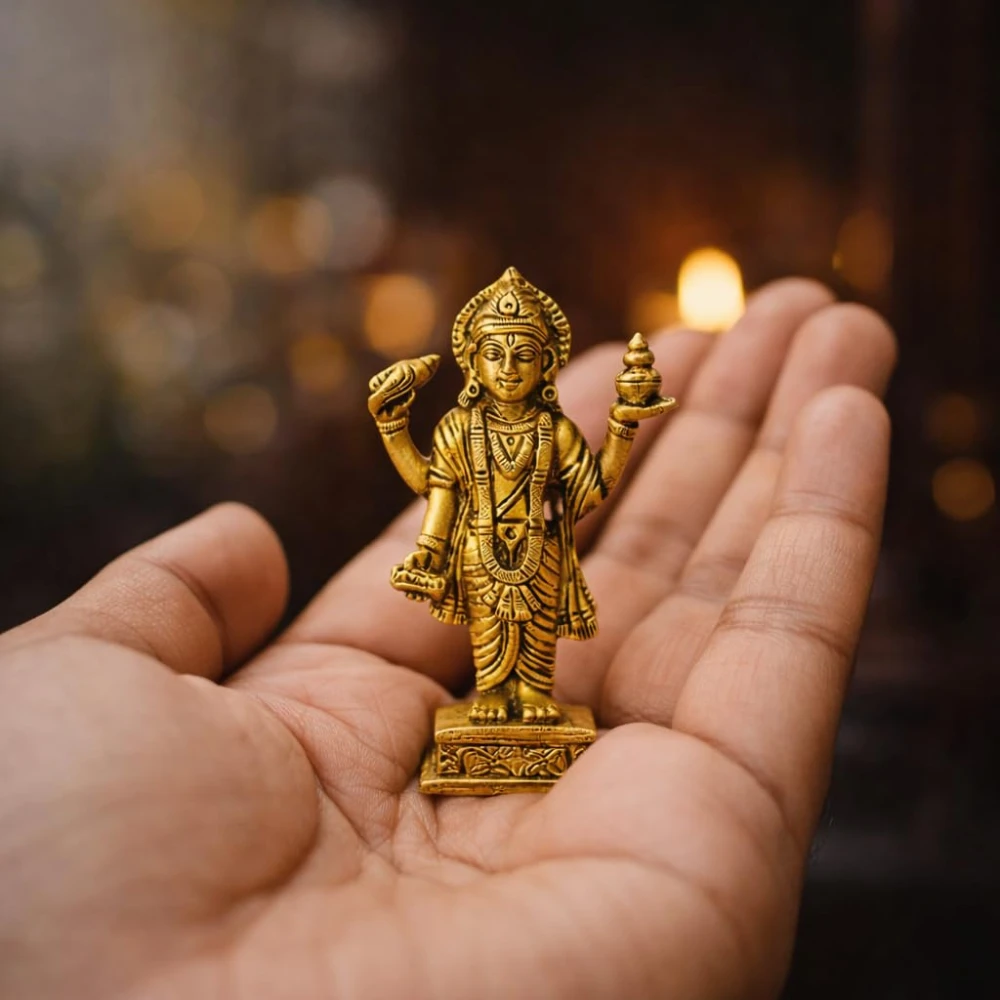 LUXEBERRY Brass Statue of Dhanvantari Idol of Ayurveda, Brass Shri Vishnu Avtar, for Home Decor Idol for Mandir | Dhanvantari | Dhanvantari car Dashboard | Small Size