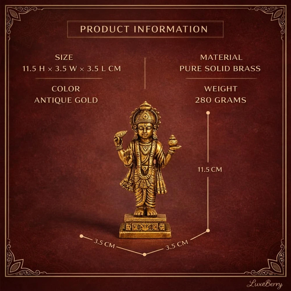 LUXEBERRY Brass Statue of Dhanvantari Idol of Ayurveda, Brass Shri Vishnu Avtar, for Home Decor Idol for Mandir | Dhanvantari | Dhanvantari car Dashboard | Small Size
