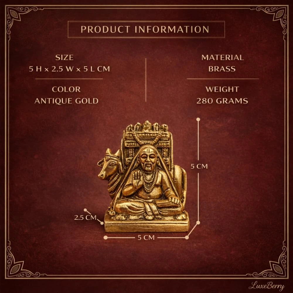 LUXEBERRY Raghavendra Swamy Brass Idol for Home & Mandir | Shri Guru Raghavendra Idol | Antique Finish | Home Temple Office Desk & Car Dashboard