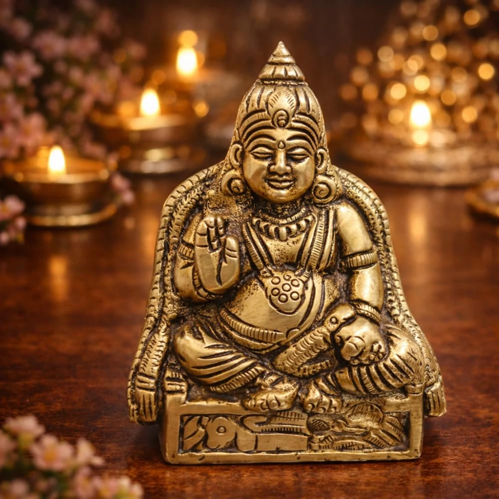 LUXEBERRY Pure Brass Kuber Maharaj Idol | Kubera Murti for Wealth & Prosperity | Vastu Statue for Home, Office, Business & Pooja Room | Good Luck and Dhan Vastu Remedy