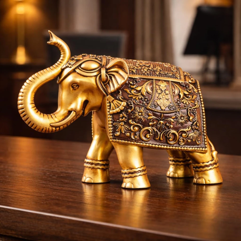 LUXEBERRY Trunk Up Elephant Family Statue Showpiece Figurine Fengshui Vastu Lucky Diwali Decorative Items for Home Decor Office Desktop Gifting Corporate Gift