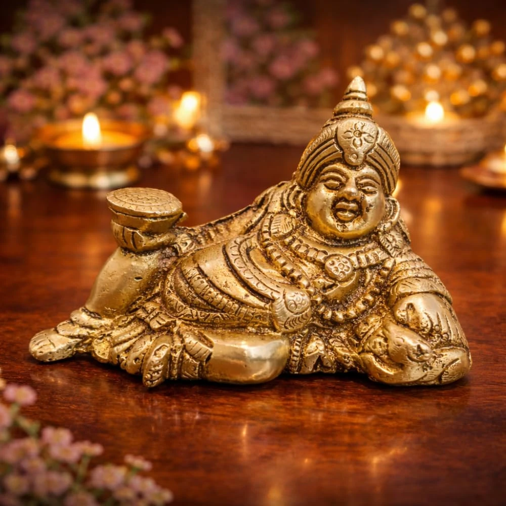 LUXEBERRY RareAmrit Pure Brass Kuber Sitting Idol | Kubera Murti for Wealth & Prosperity | Vastu Statue for Home, Office, Business & Pooja Room | Good Luck & Dhan Vastu Remedy | Pure Brass