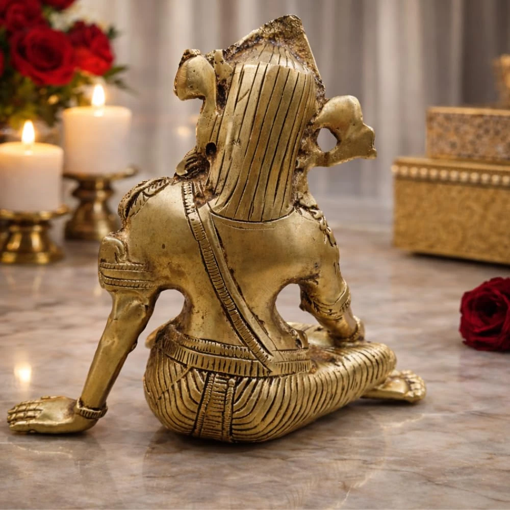 LUXEBERRY Brass Indra Dev Sitting Idol | Gold Finish Vastu Murti for Home & Office | Indradev Statue for Mandir, Pooja Room & Vastu Remedy | East Zonal Placement for home| Height 14 cm