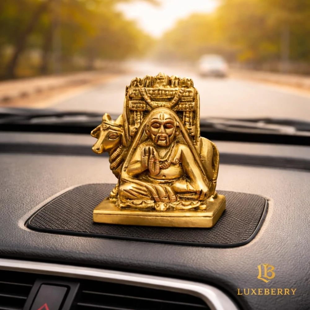 LUXEBERRY Raghavendra Swamy Brass Idol for Home & Mandir | Shri Guru Raghavendra Idol | Antique Finish | Home Temple Office Desk & Car Dashboards