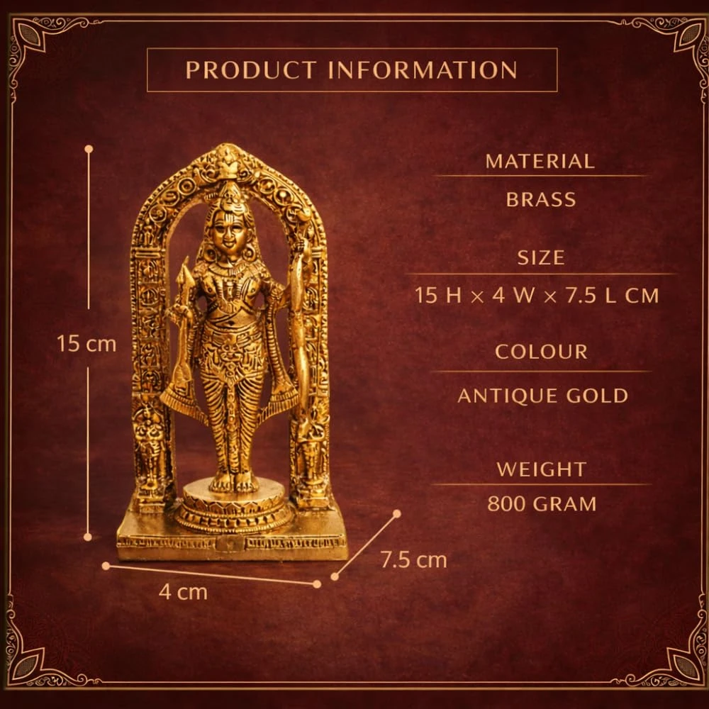 LUXEBERRY Brass Ram Lalla Shri Ram Ayodhya Temple Idol | Ram Lala Murti for Home Mandir, Pooja & Decor | Premium Brass Ram Statue (15 x 7.5 x 4 cm)
