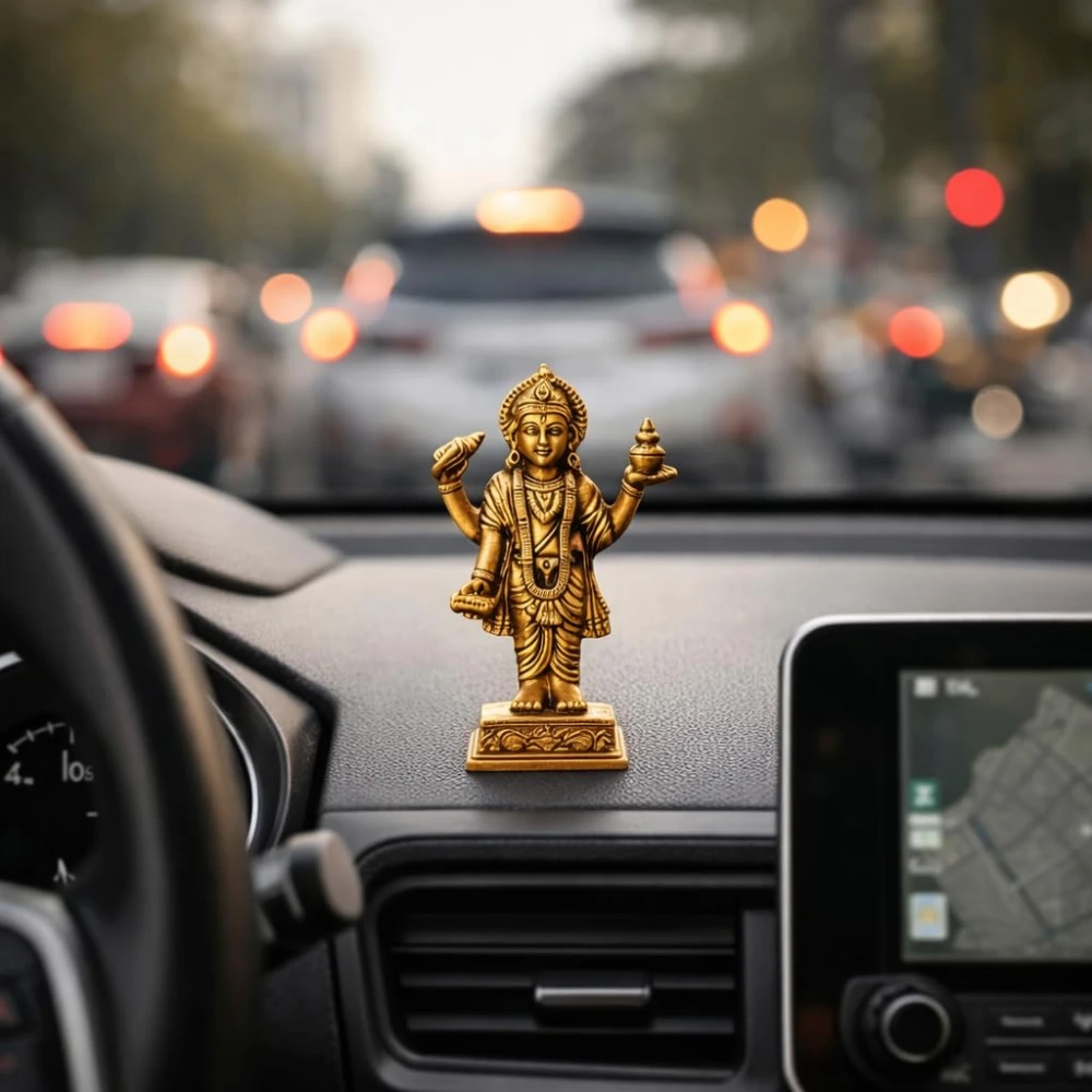LUXEBERRY Brass Statue of Dhanvantari Idol of Ayurveda, Brass Shri Vishnu Avtar, for Home Decor Idol for Mandir | Dhanvantari | Dhanvantari car Dashboard | Small Size