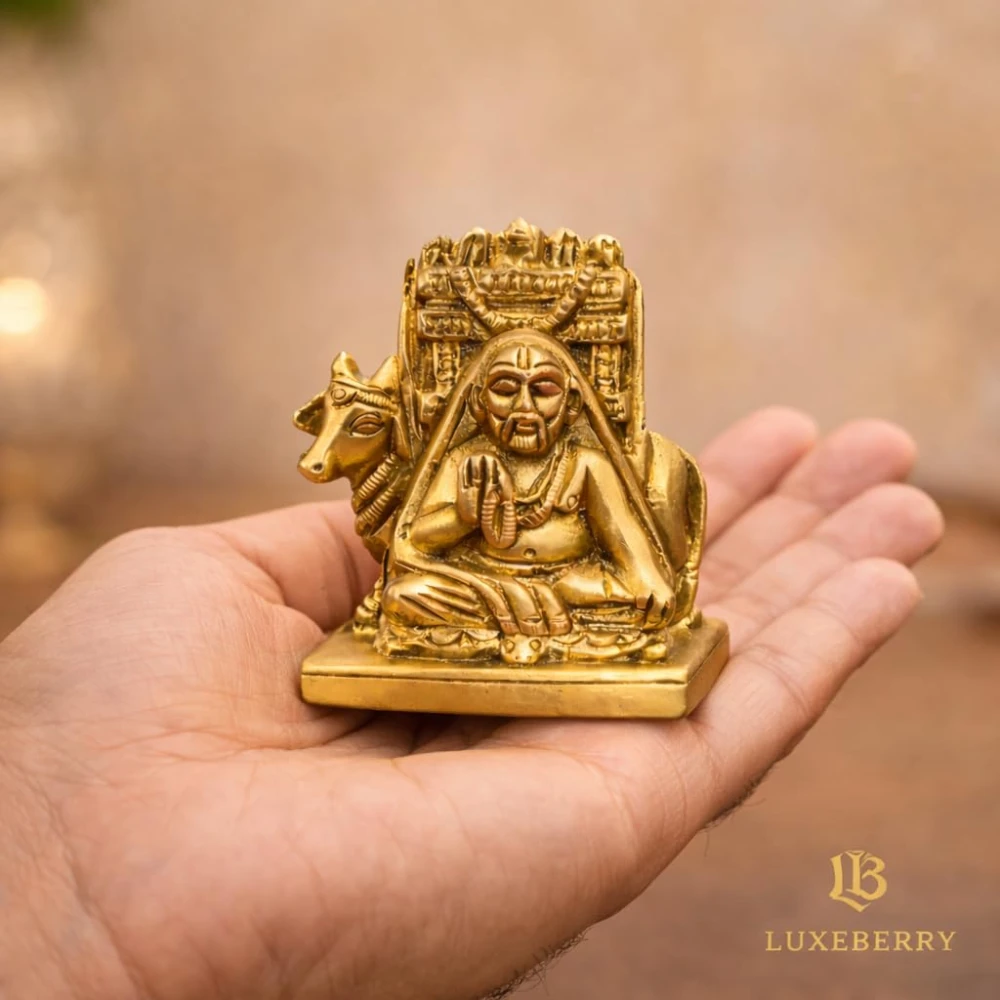 LUXEBERRY Raghavendra Swamy Brass Idol for Home & Mandir | Shri Guru Raghavendra Idol | Antique Finish | Home Temple Office Desk & Car Dashboards