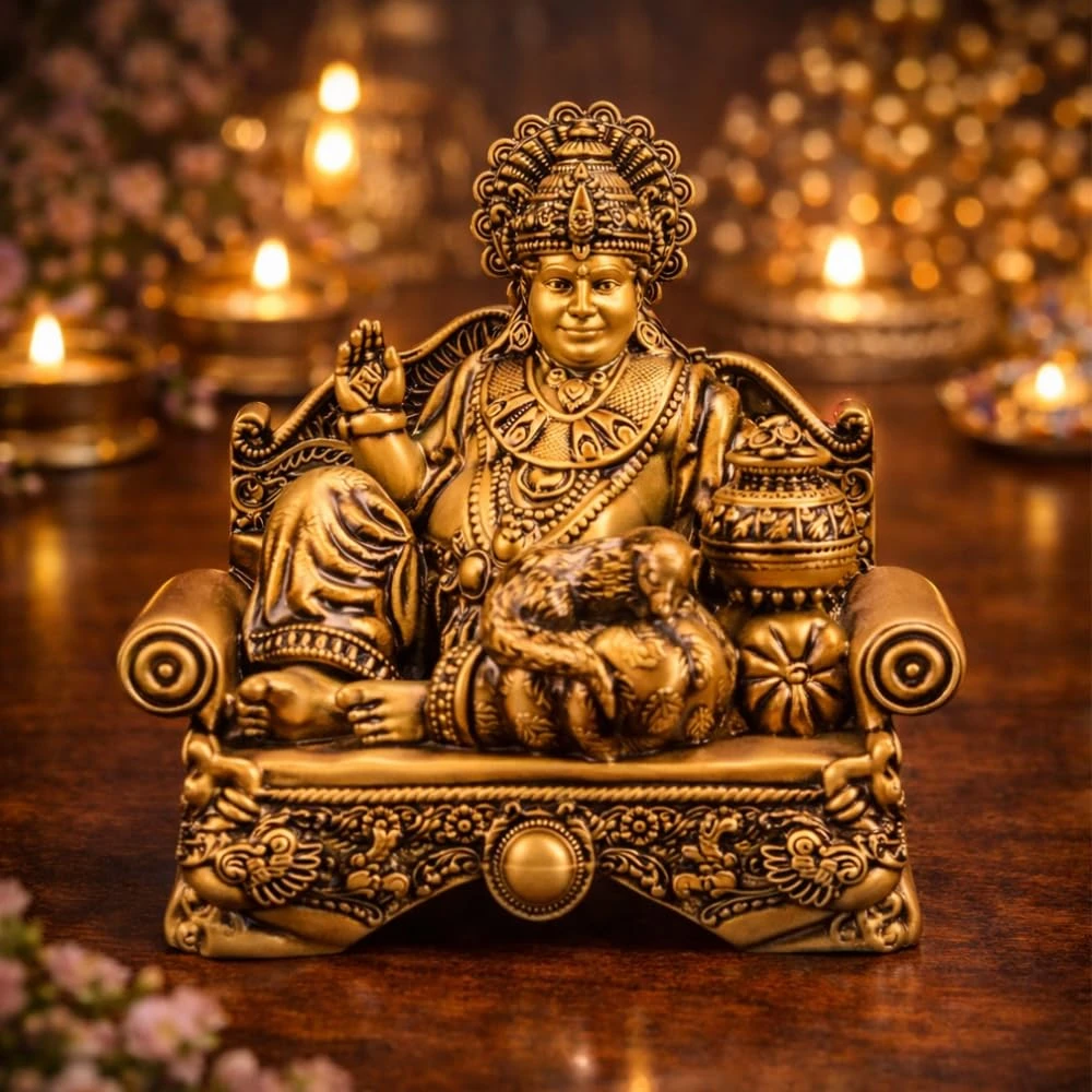LUXEBERRY Lord Kuber Murti Poly Resin Kubera Figurine Maharaja Kuber Ji Idol Indian Decorative Showpiece for Home Decor Temple Tijori Locker Vastu Wealth Gifting (Lord Kuber 4 Inch, Antique Finish)