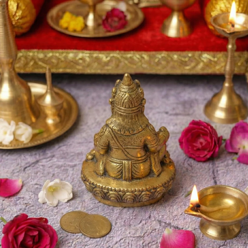 LUXEBERRY Pure Brass Kuber Idol | Kubera Murti for Wealth & Prosperity | Vastu Statue for Home, Office, Business & Pooja Room | Dhan Kuber Good Luck Idol