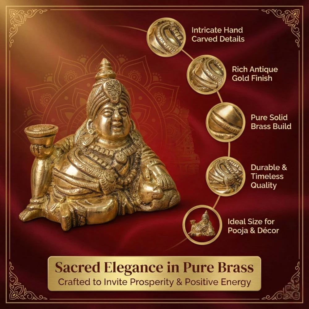 LUXEBERRY RareAmrit Pure Brass Kuber Sitting Idol | Kubera Murti for Wealth & Prosperity | Vastu Statue for Home, Office, Business & Pooja Room | Good Luck & Dhan Vastu Remedy | Pure Brass