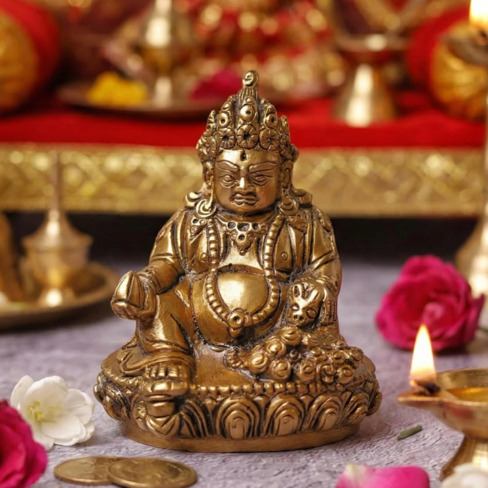 LUXEBERRY Pure Brass Kuber Idol | Kubera Murti for Wealth & Prosperity | Vastu Statue for Home, Office, Business & Pooja Room | Dhan Kuber Good Luck Idol