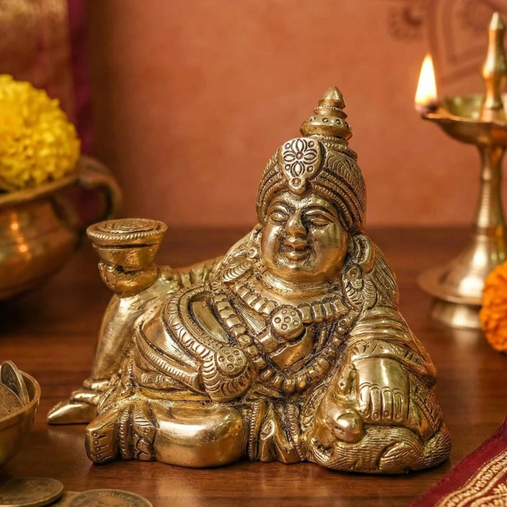 LUXEBERRY RareAmrit Pure Brass Kuber Sitting Idol | Kubera Murti for Wealth & Prosperity | Vastu Statue for Home, Office, Business & Pooja Room | Good Luck & Dhan Vastu Remedy | Pure Brass