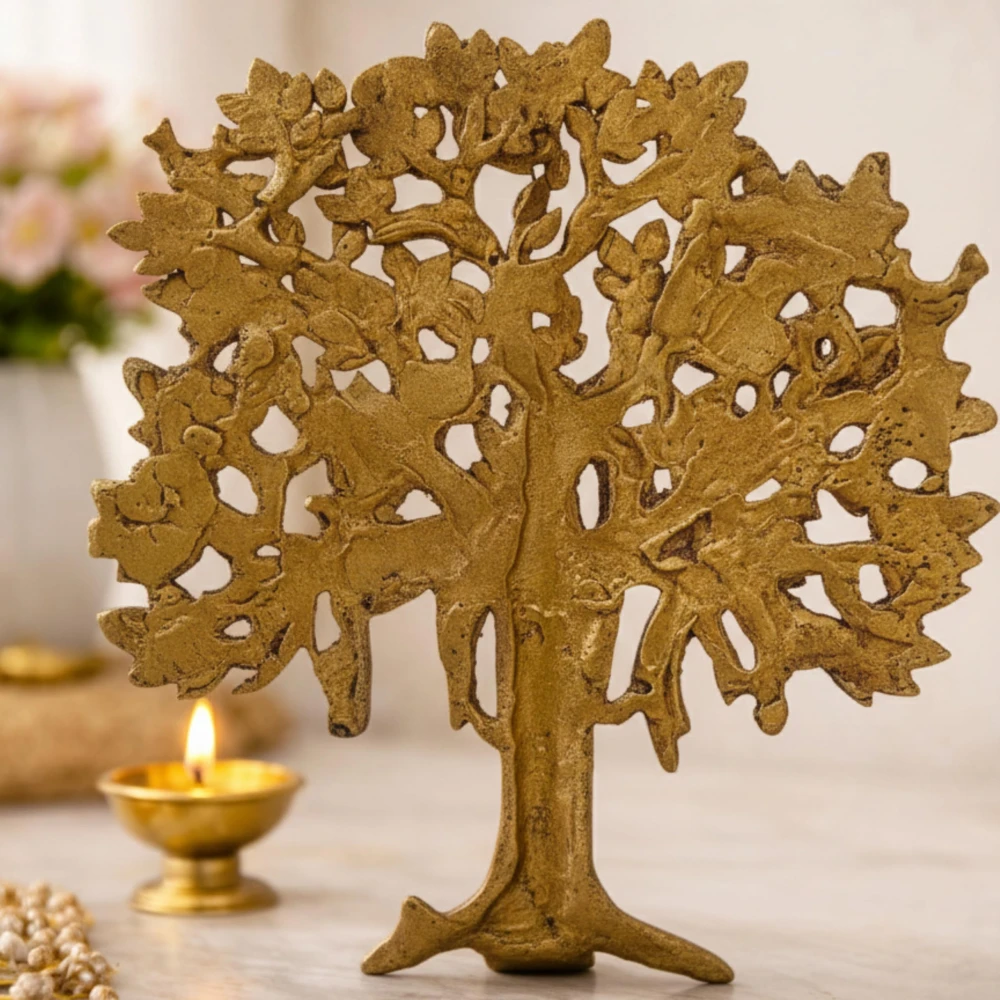LUXEBERRY Pure Brass Kalpavriksha Tree (8 inches, 950 g) | Kalpavriksha Tree Wall Hanging | Home Decor Brass Showpiece | Gift for Birthday, Anniversary,Success Gift| Kalpavriksha Wall Hanging