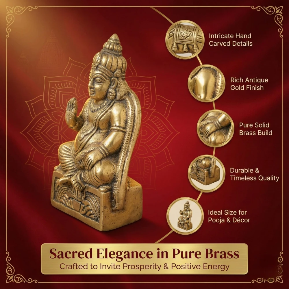LUXEBERRY Pure Brass Kuber Maharaj Idol | Kubera Murti for Wealth & Prosperity | Vastu Statue for Home, Office, Business & Pooja Room | Good Luck and Dhan Vastu Remedy