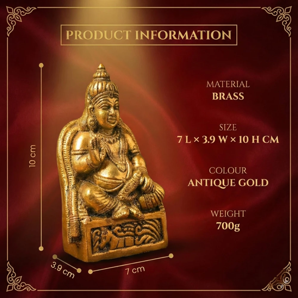 LUXEBERRY Pure Brass Kuber Maharaj Idol | Kubera Murti for Wealth & Prosperity | Vastu Statue for Home, Office, Business & Pooja Room | Good Luck & Dhan Vastu Remedy