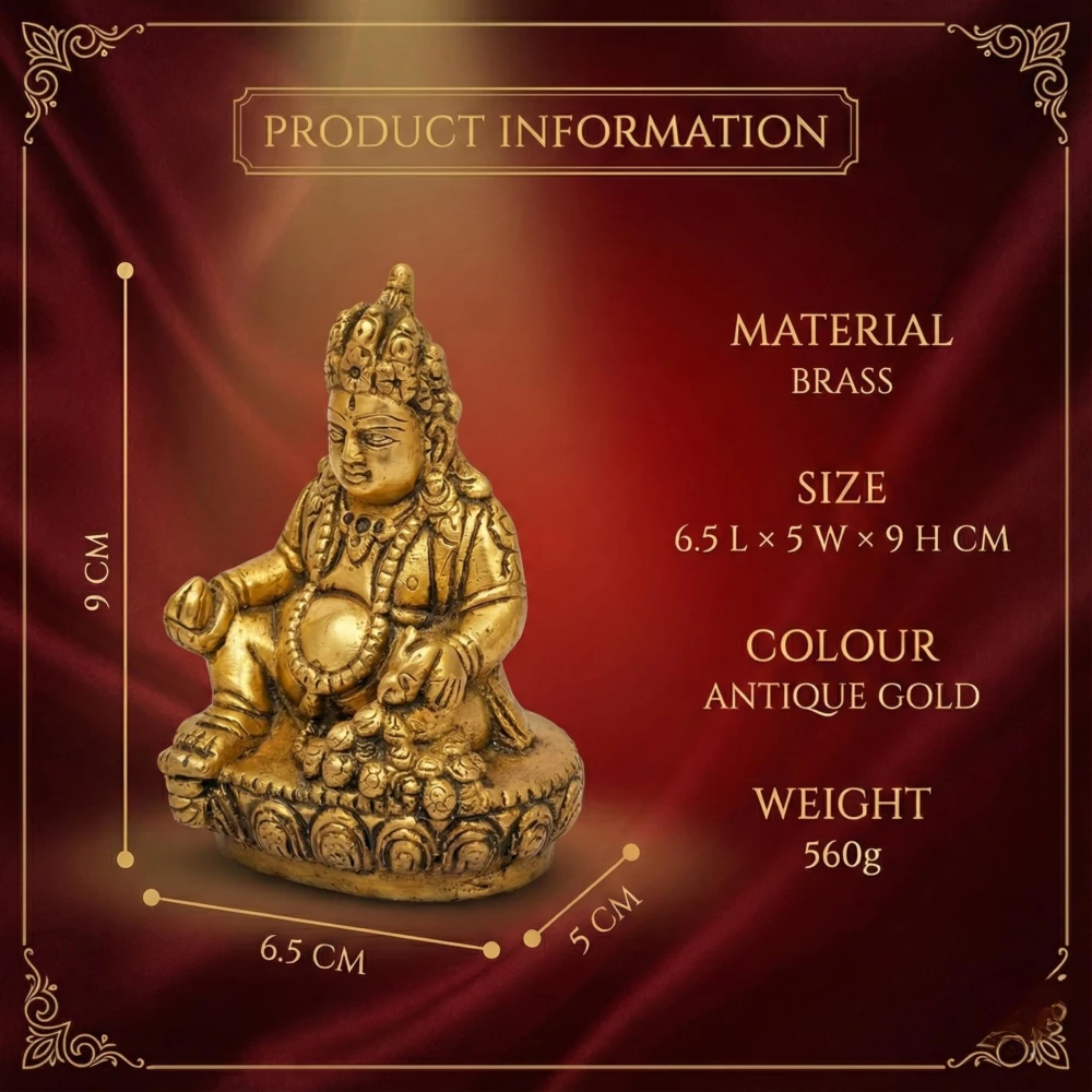 LUXEBERRY Pure Brass Kuber Idol | Kubera Murti for Wealth & Prosperity | Vastu Statue for Home, Office, Business & Pooja Room | Dhan Kuber Good Luck Idol