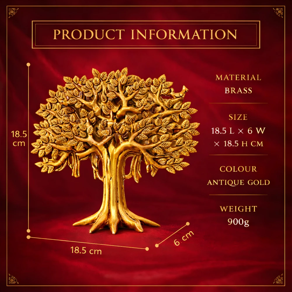 LUXEBERRY Pure Brass Kalpavriksha Tree (8 inches, 950 g) | Kalpavriksha Tree Wall Hanging | Home Decor Brass Showpiece | Gift for Birthday, Anniversary,Success Gift| Kalpavriksha Wall Hanging
