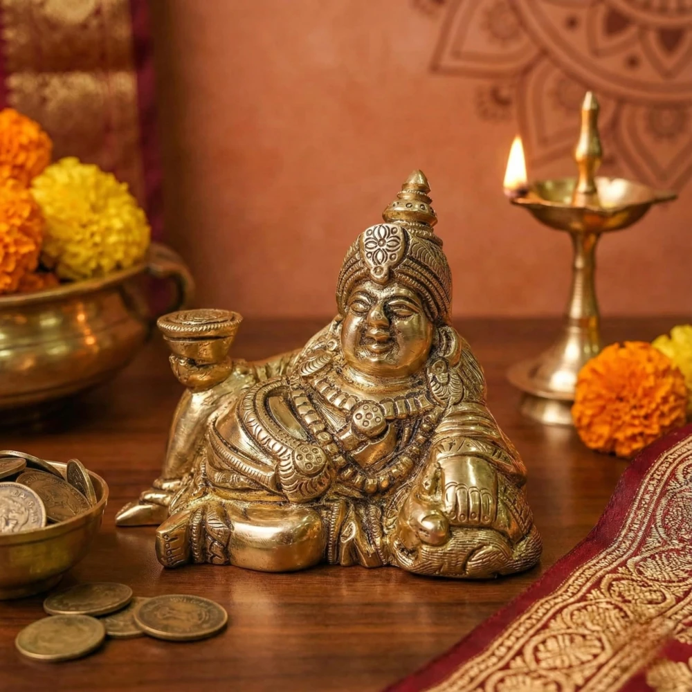 LUXEBERRY RareAmrit Pure Brass Kuber Sitting Idol | Kubera Murti for Wealth & Prosperity | Vastu Statue for Home, Office, Business & Pooja Room | Good Luck and Dhan Vastu Remedy | Pure Brass