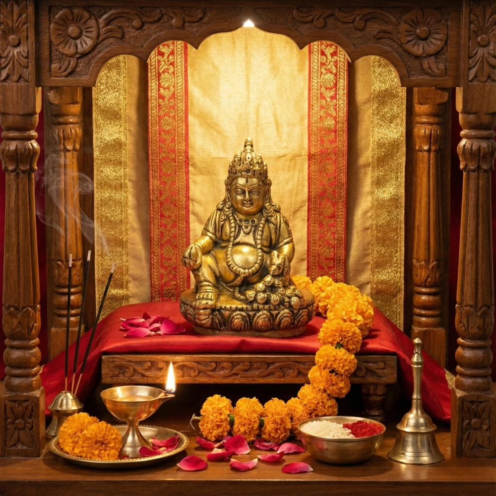 LUXEBERRY Pure Brass Kuber Idol | Kubera Murti for Wealth & Prosperity | Vastu Statue for Home, Office, Business & Pooja Room | Dhan Kuber Good Luck Idol