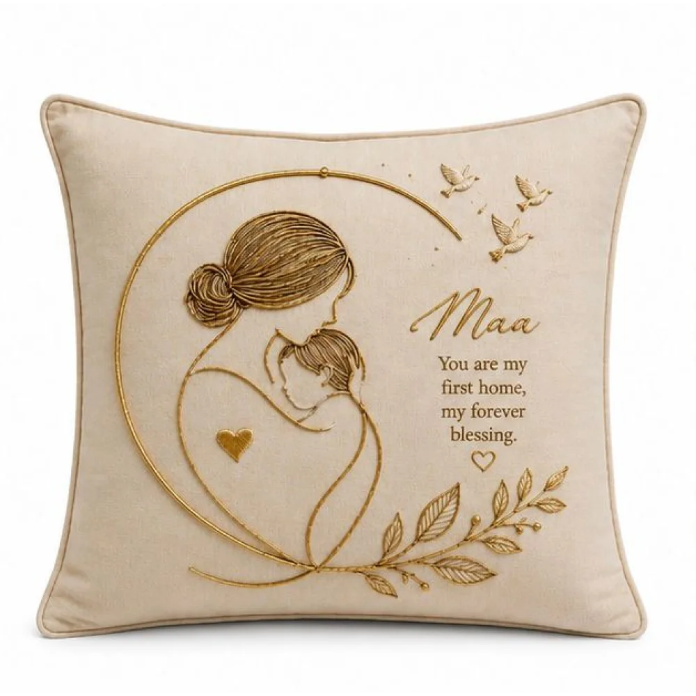 KESAR KREATION THREADS MAA MOTHER LOVE EMBROIDERY CUSHION COVER