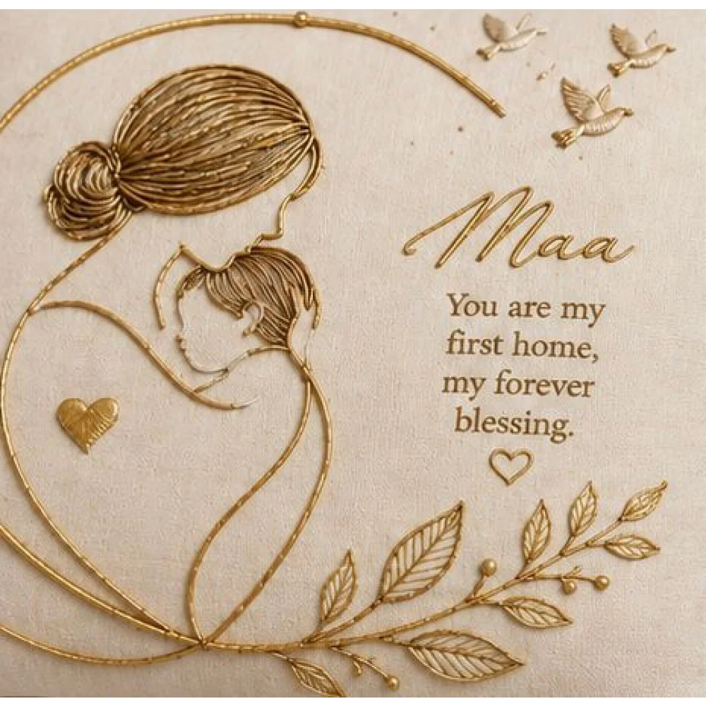 KESAR KREATION THREADS MAA MOTHER LOVE EMBROIDERY CUSHION COVER