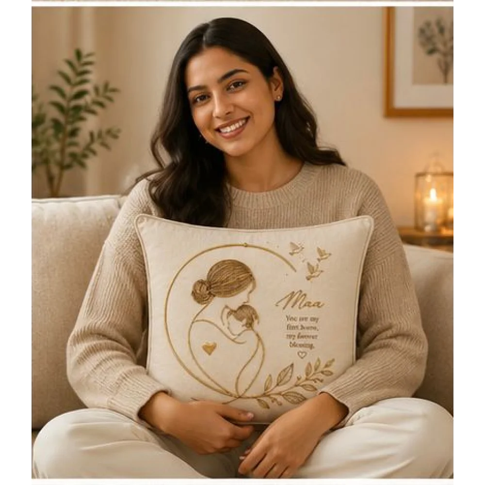 KESAR KREATION THREADS MAA MOTHER LOVE EMBROIDERY CUSHION COVER